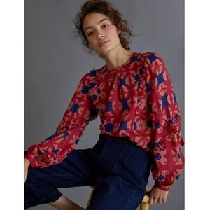 Anthropologie Banjanan Women's Margot Boho Block Print Blouse Size Large